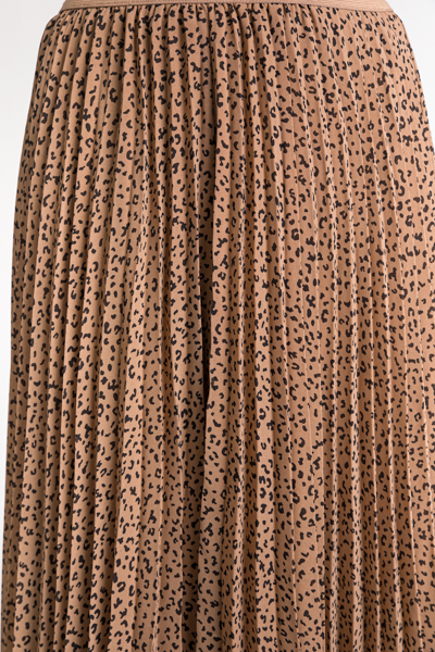 Pleated Leopard Maxi Skirt, Mocha