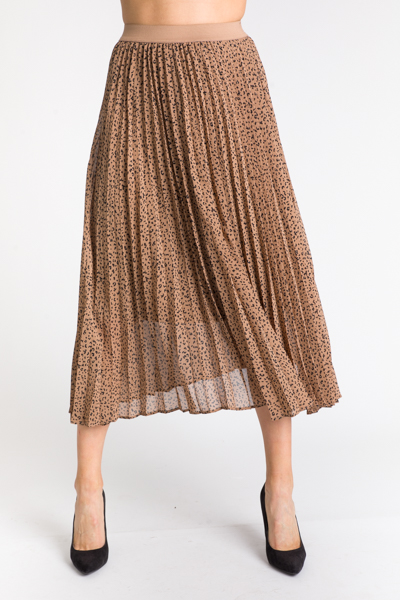 Pleated Leopard Maxi Skirt, Mocha