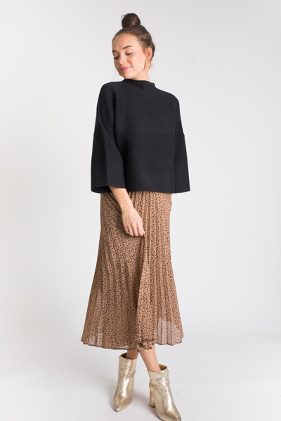 Pleated Leopard Maxi Skirt, Mocha