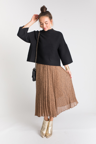 Pleated Leopard Maxi Skirt, Mocha