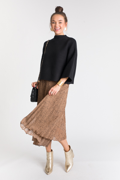 Pleated Leopard Maxi Skirt, Mocha