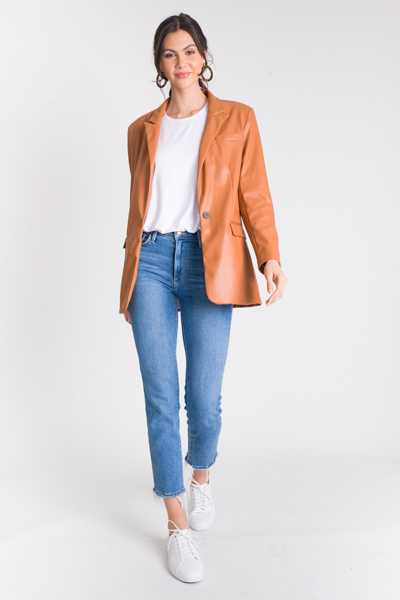 Emery Leather Blazer, Camel