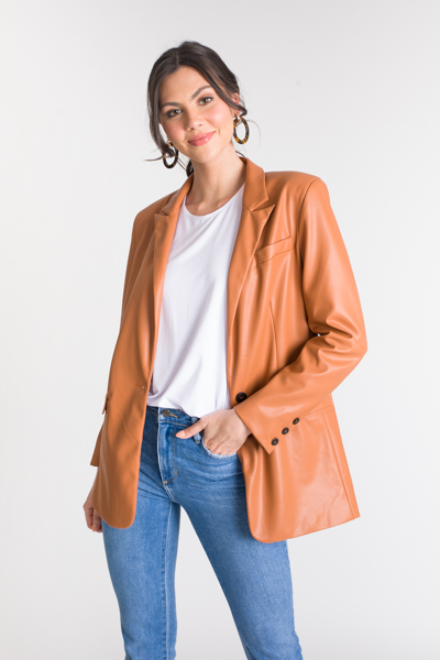 Emery Leather Blazer, Camel