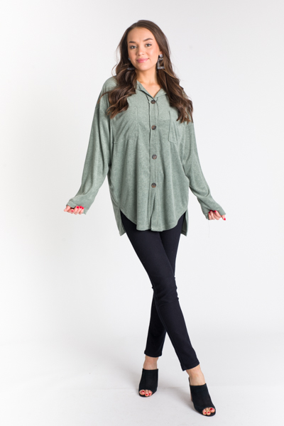 Knit Button Up Tunic, Olive