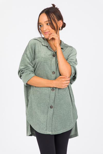 Knit Button Up Tunic, Olive