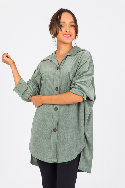 Knit Button Up Tunic, Olive