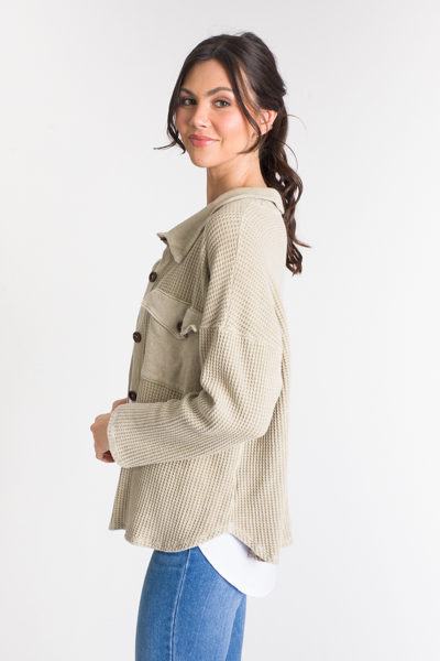 Waffle Knit Shacket, Stone