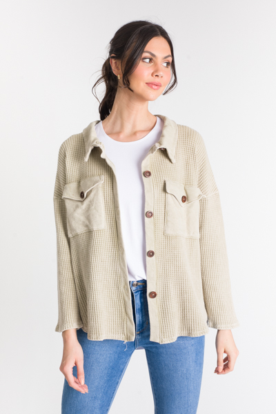 Waffle Knit Shacket, Stone - SALE - The Blue Door Boutique