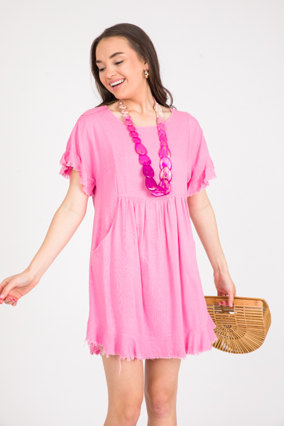 Linen Drape Pocket Frock, Pink