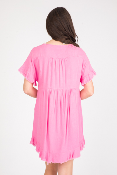 Linen Drape Pocket Frock, Pink