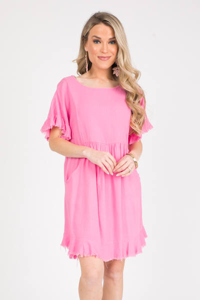 Linen Drape Pocket Frock, Pink