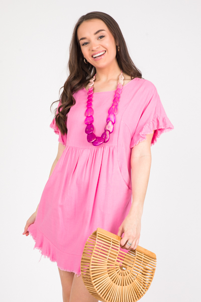 Linen Drape Pocket Frock, Pink