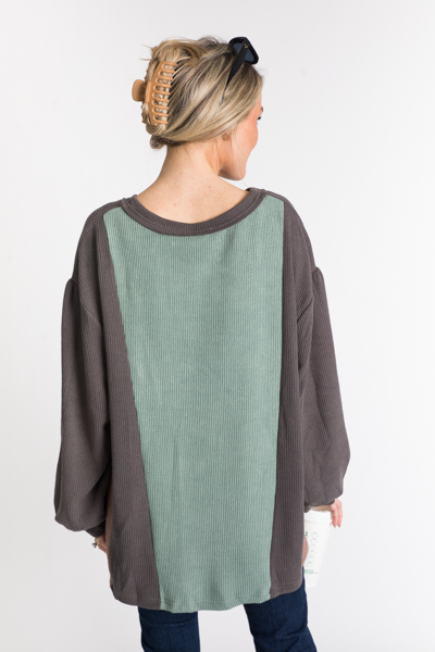 Colorblock Rib Knit Top, Grey/Mint