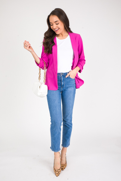 Linen Open Front Blazer, Orchid