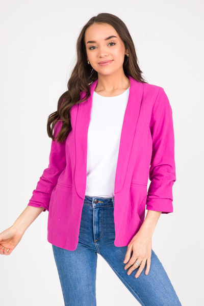 Linen Open Front Blazer, Orchid