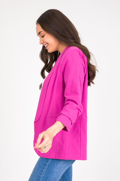 Linen Open Front Blazer, Orchid