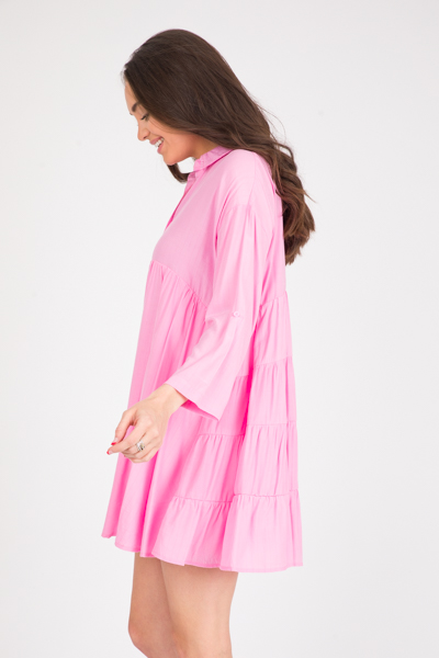 In Line Button Dress, Baby Pink