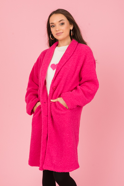 Long Teddy Coat, Hot Pink