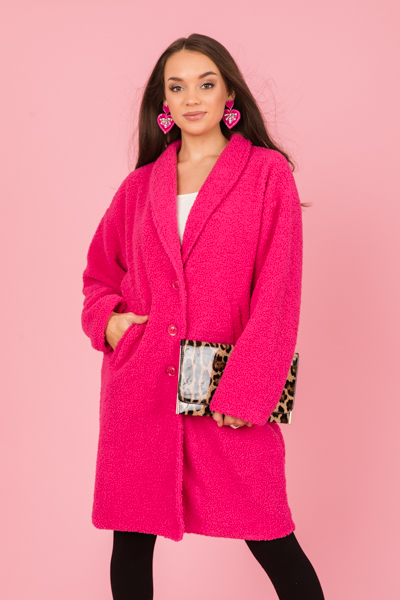 Long Teddy Coat, Hot Pink