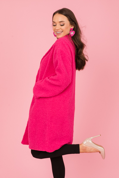 Long Teddy Coat, Hot Pink