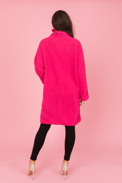 Long Teddy Coat, Hot Pink
