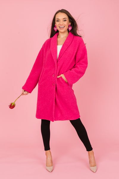 Long Teddy Coat, Hot Pink