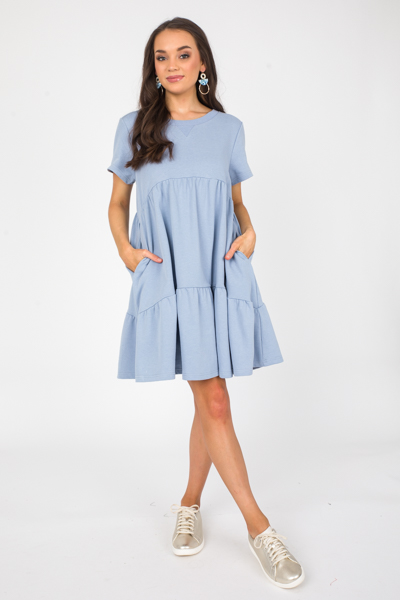 Tiered Sweatshirt Dress, Lt. Blue