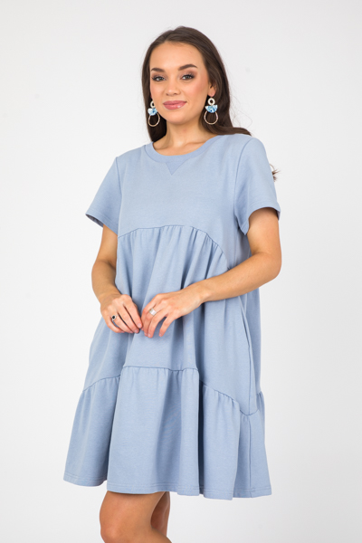 Tiered Sweatshirt Dress, Lt. Blue