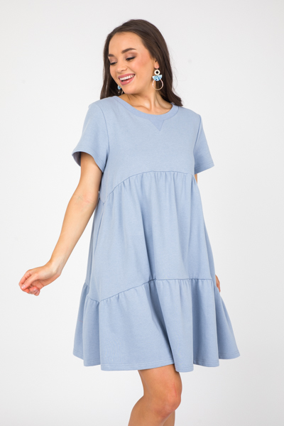 Tiered Sweatshirt Dress, Lt. Blue