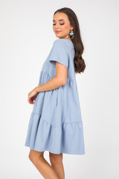 Tiered Sweatshirt Dress, Lt. Blue