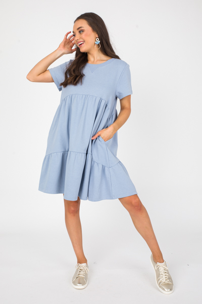 Tiered Sweatshirt Dress, Lt. Blue