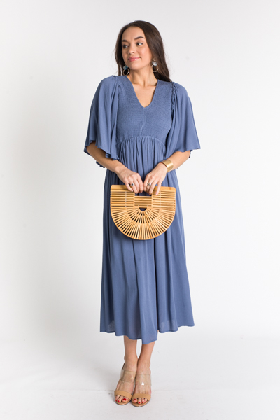 Smock Bodice V Midi, Dusty Blue