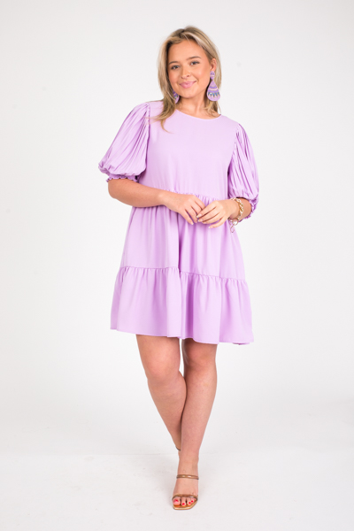 Pleat Sleeve Tier Dress, Lilac