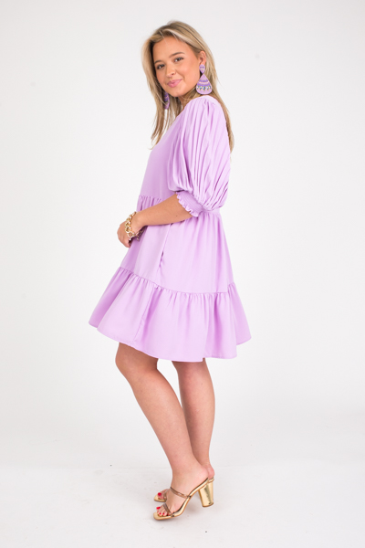 Pleat Sleeve Tier Dress, Lilac