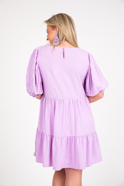 Pleat Sleeve Tier Dress, Lilac