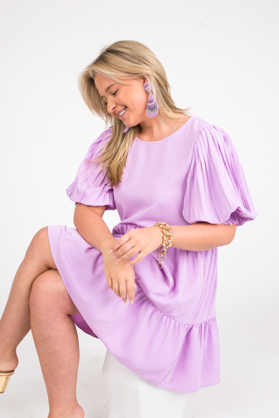 Pleat Sleeve Tier Dress, Lilac