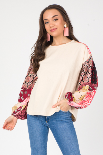 Patch Sleeves Top, Ivory