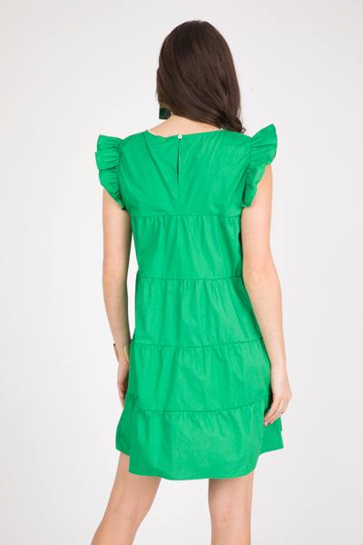 Crisp Tiered Dress, Kelly Green