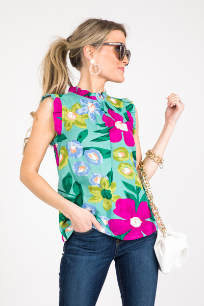 Blooms Ruffle Top, Green