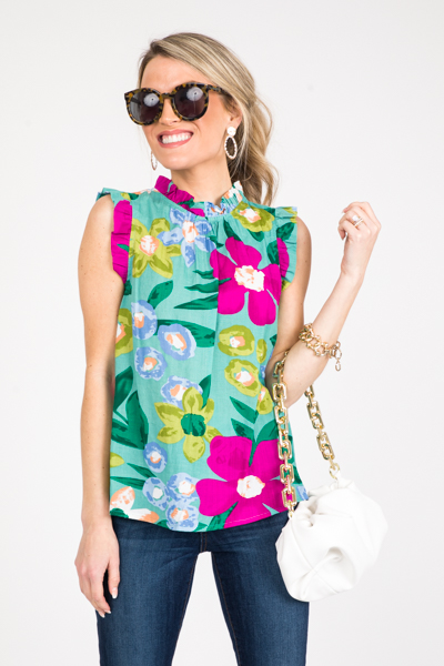 Blooms Ruffle Top, Green