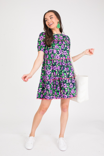 Pom Pom Blooms Dress, Navy