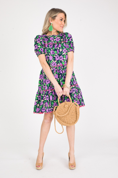 Pom Pom Blooms Dress, Navy