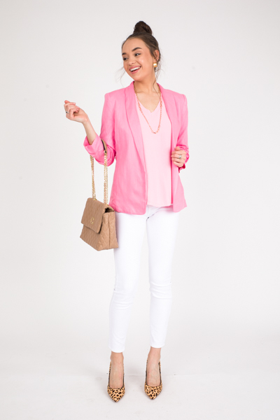 Solid Linen Blazer, Cotton Candy