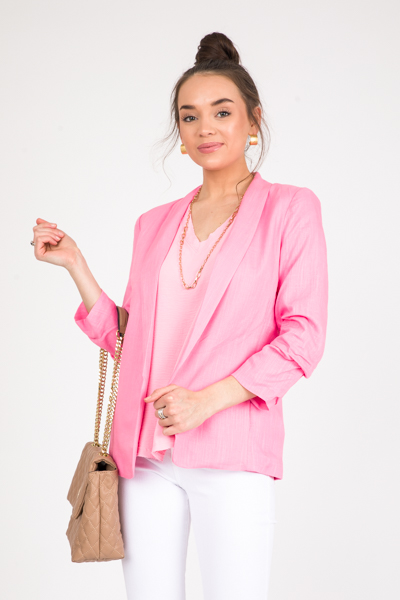 Solid Linen Blazer, Cotton Candy