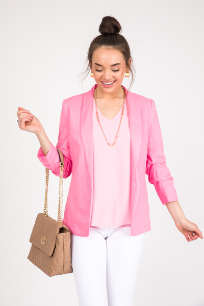 Solid Linen Blazer, Cotton Candy