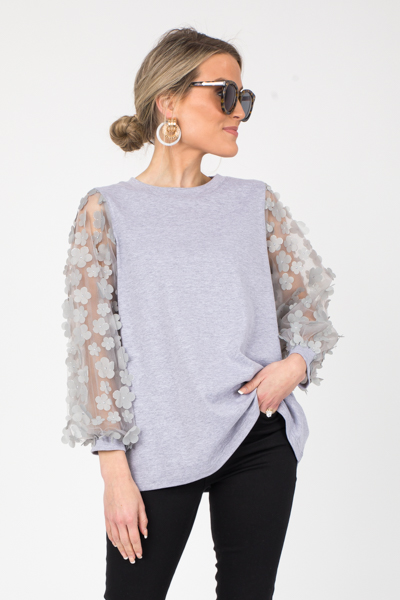 Flower Sleeves Top, Gray