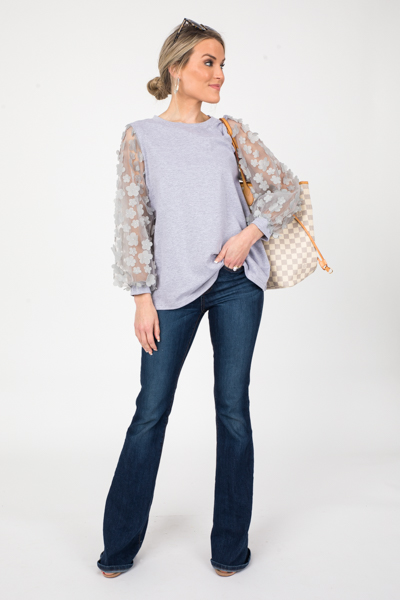 Flower Sleeves Top, Gray