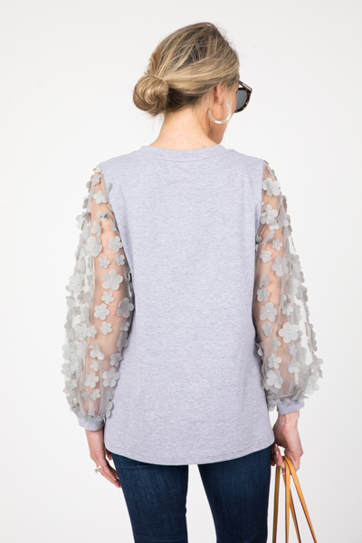 Flower Sleeves Top, Gray