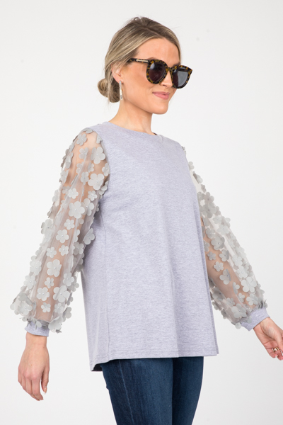 Flower Sleeves Top, Gray