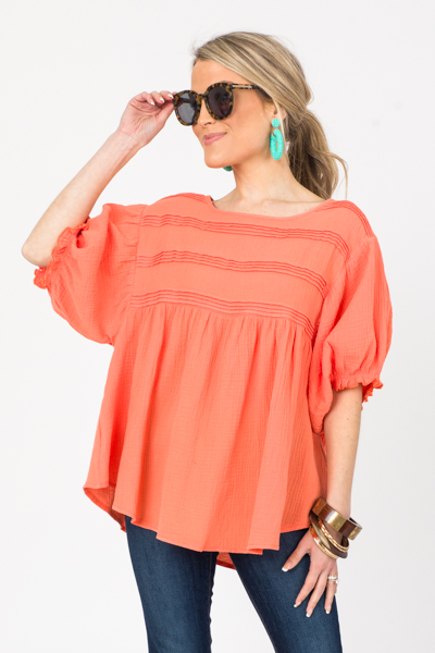 Oversized Gauze Top, Coral